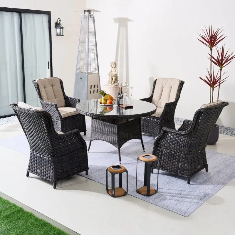 Ravenna 4-Seat Round Rattan Garden Dining Set - Brown & Grey