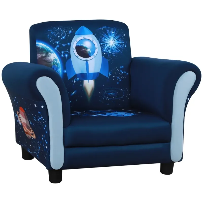 Kids Mini Armchair with Wood Frame and Padded Seat, Blue
