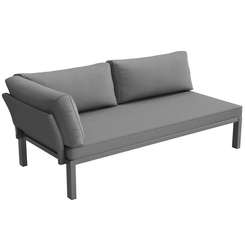 Modular Outdoor Lounge Set with Aluminium Frame and Acacia Wood Tables