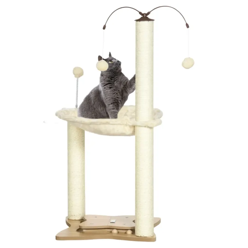 90cm Cat Tree with Hammock and Scratching Posts - Beige