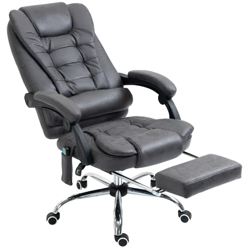 Vinsetto 6-Point Heated Massage Executive Office Chair with Footrest - Dark Grey