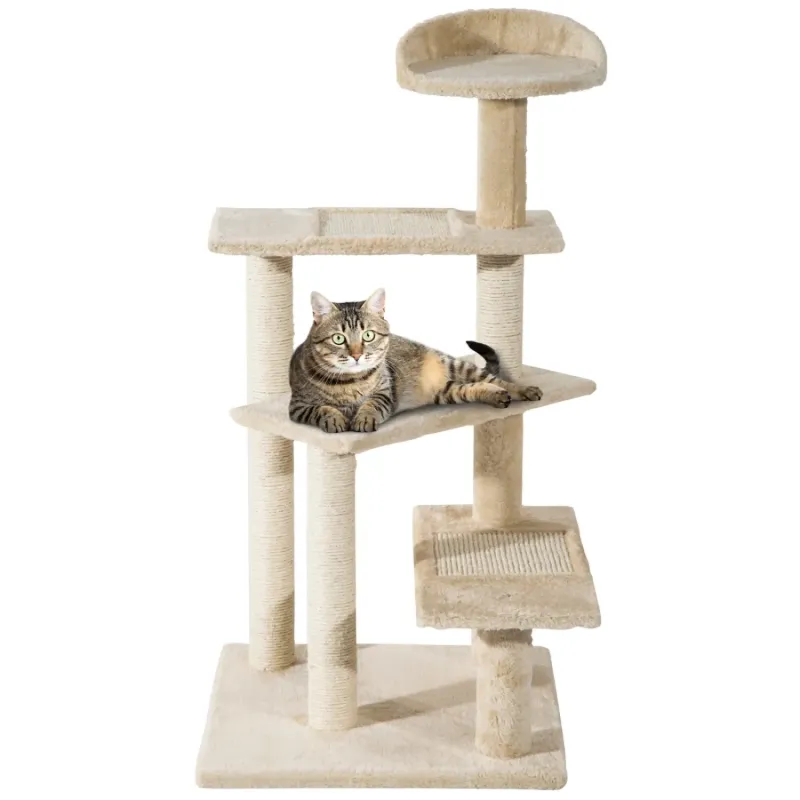 100cm Cat Tree with Spiral Perches and Sisal Scratching Posts - Beige
