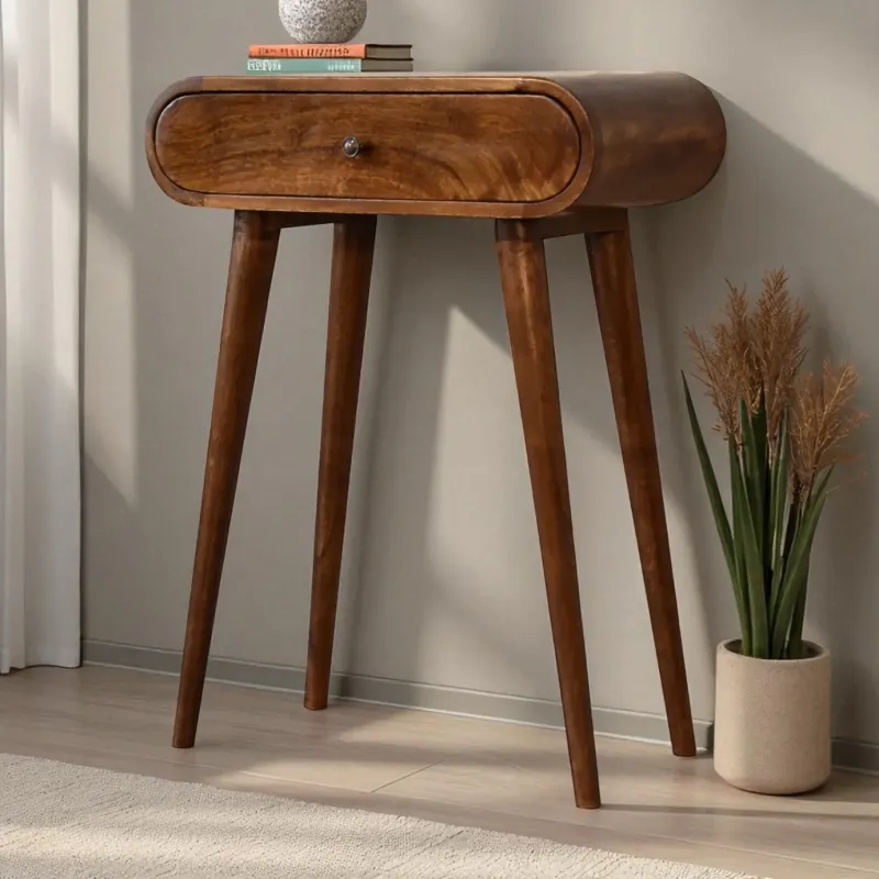 London Mini Solid Mango Wood Console Table with 1 Drawer - Chestnut