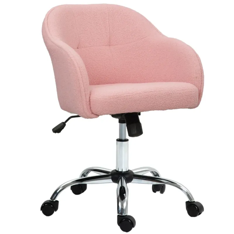 Pink Teddy Fleece Adjustable Swivel Office Chair