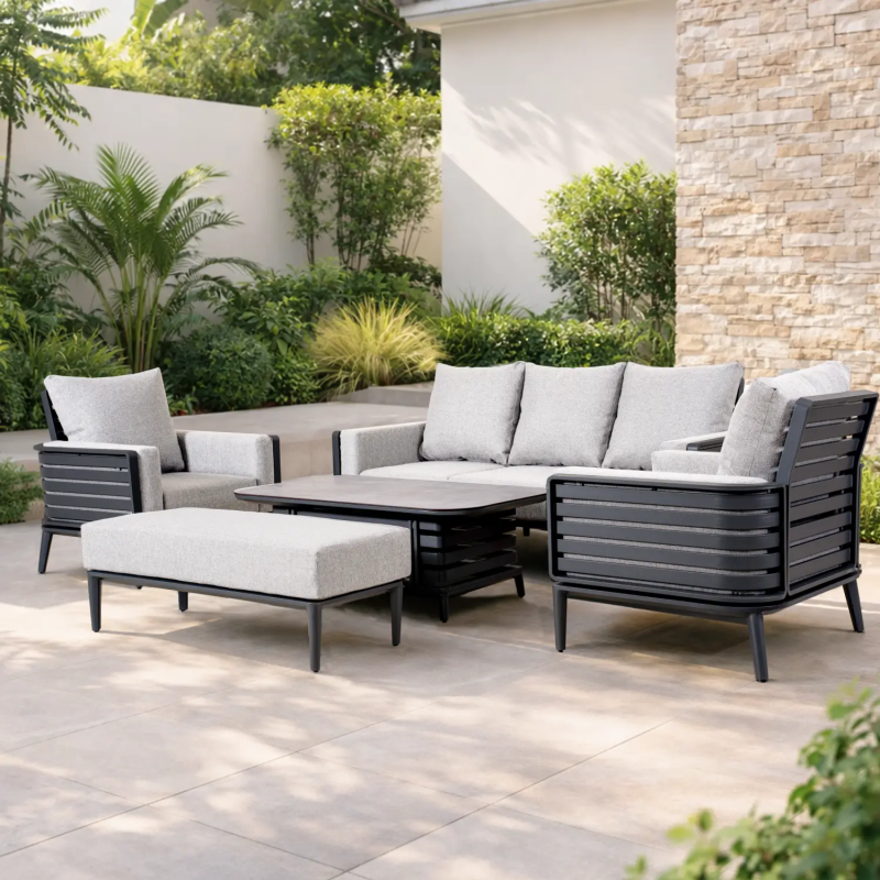 Aurel 7-Seater Aluminium Outdoor Lounge Set with HPL Coffee Table