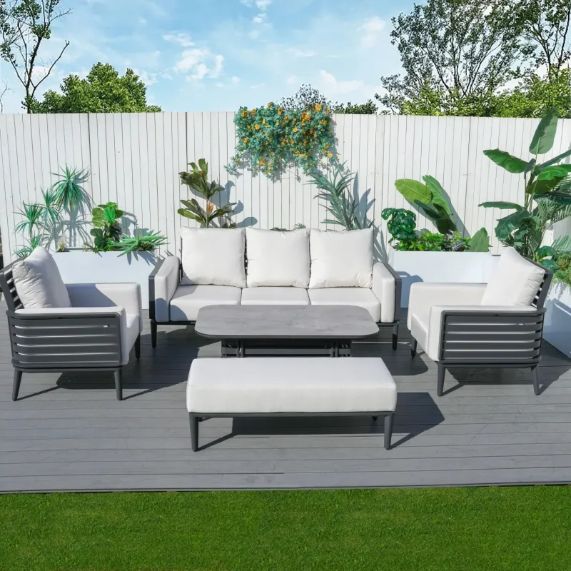 Aurel 7-Seater Aluminium Outdoor Sofa Set - 5 Pieces