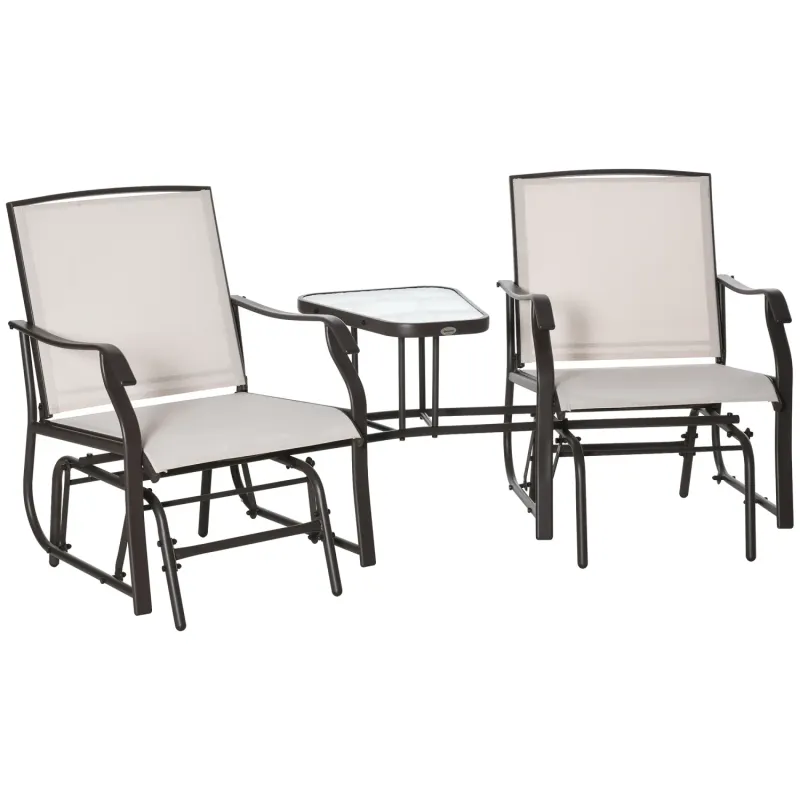 Jack and Jill Gliding Garden Love Seat with Glass Table - Brown/Beige