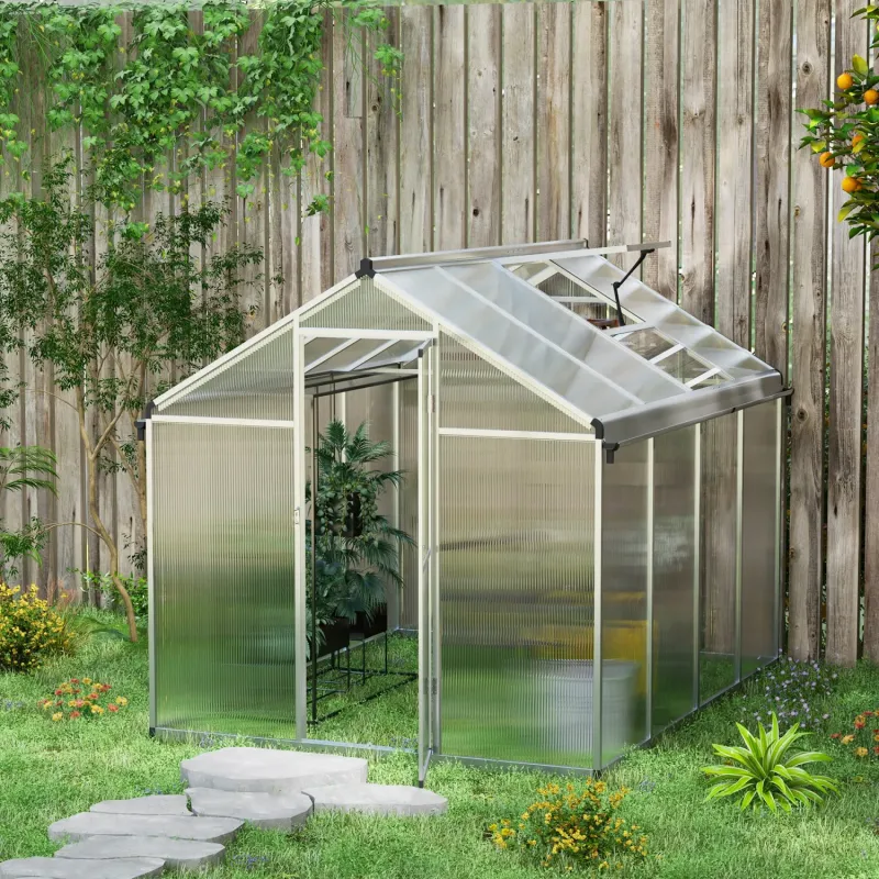  8 x 6ft Aluminium Greenhouse with Polycarbonate Panels and Base