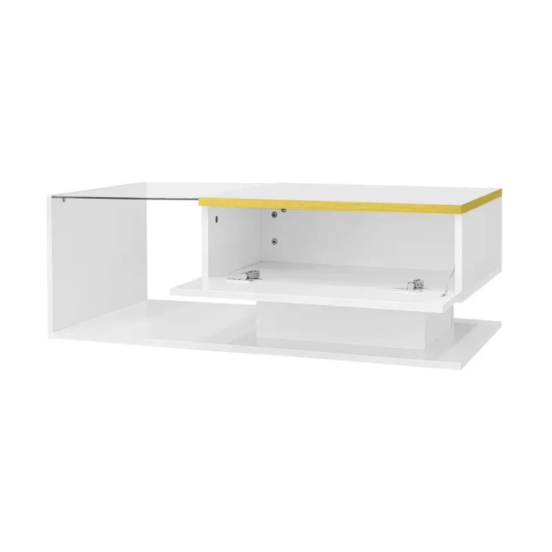 90cm High Gloss White Coffee Table with LED Lighting and Tempered Glass Top