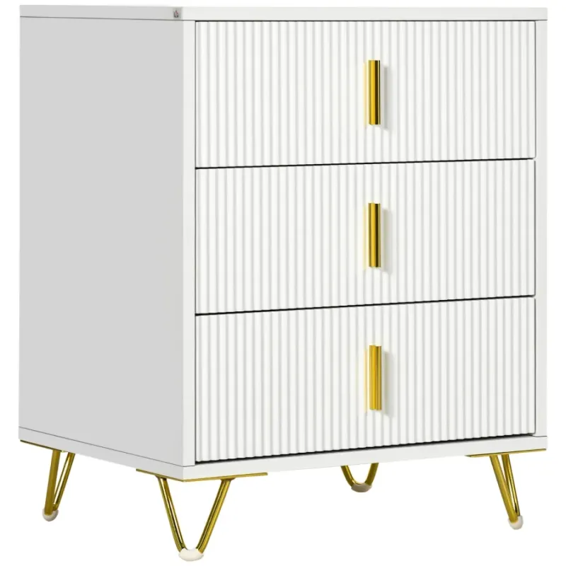 Elegant 3 Drawer Chest in White with Gold-Tone Hairpin Legs