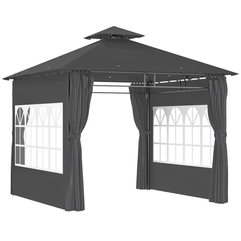  3m x 3m Garden Gazebo with Church Windows and Removable Sidewalls - Dark Grey