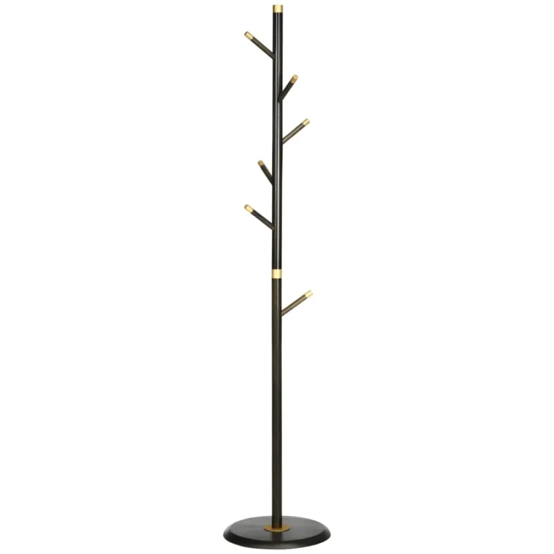 Freestanding Bamboo Coat Rack with 6 Hooks - Walnut