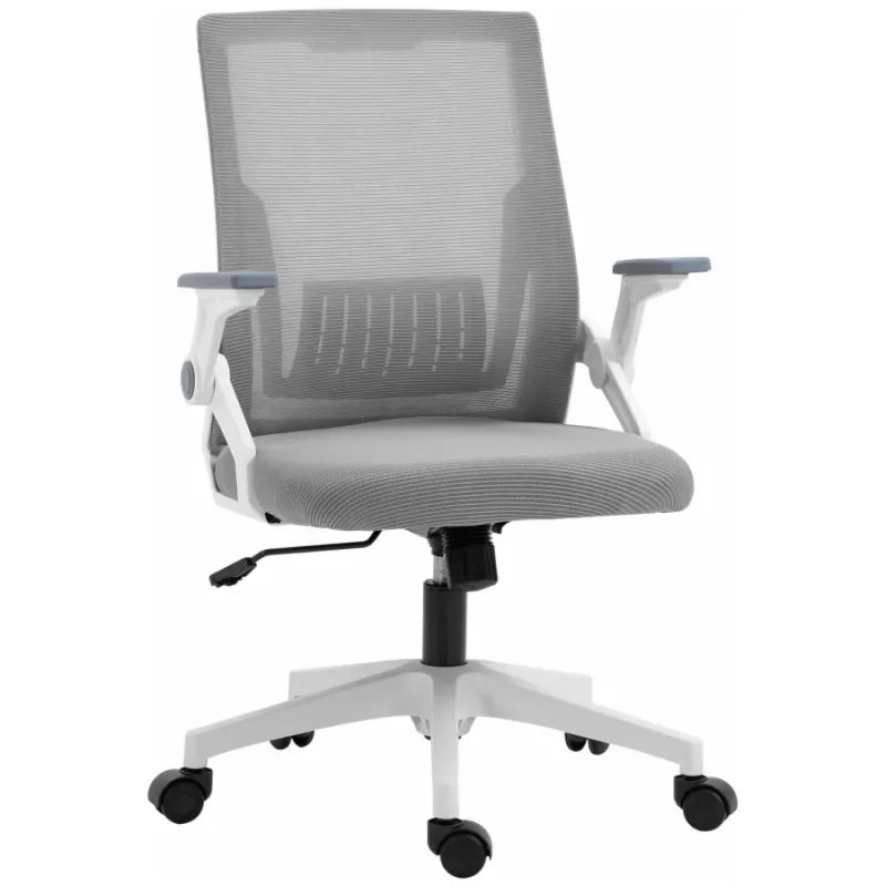 Mesh Home Office Chair with Flip-Up Arms and Lumbar Support - Grey