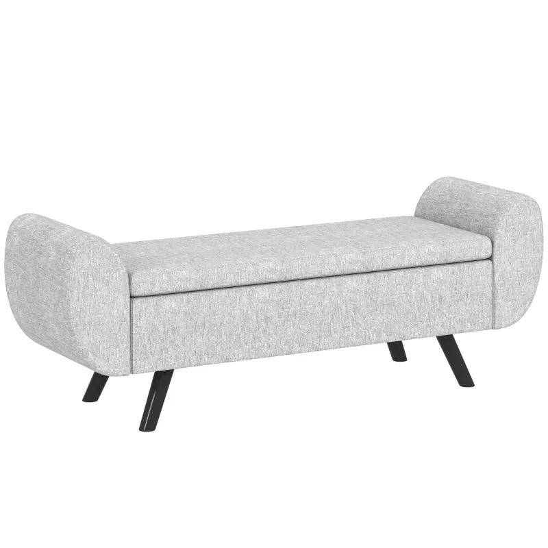 Linen Storage Bench with Armrests, Light Grey
