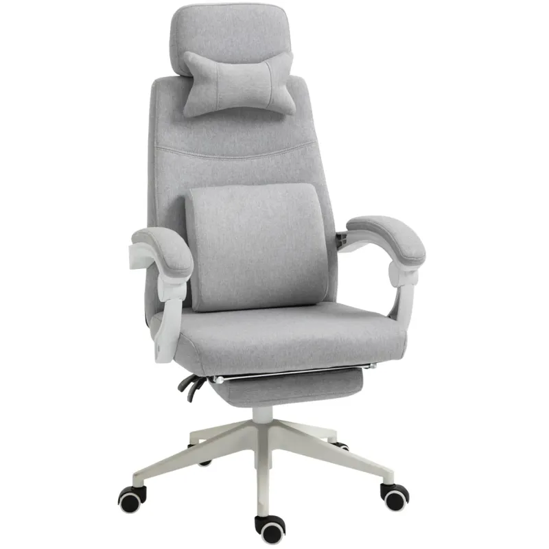Home Office Ergonomic Reclining Desk Chair with Footrest, Grey