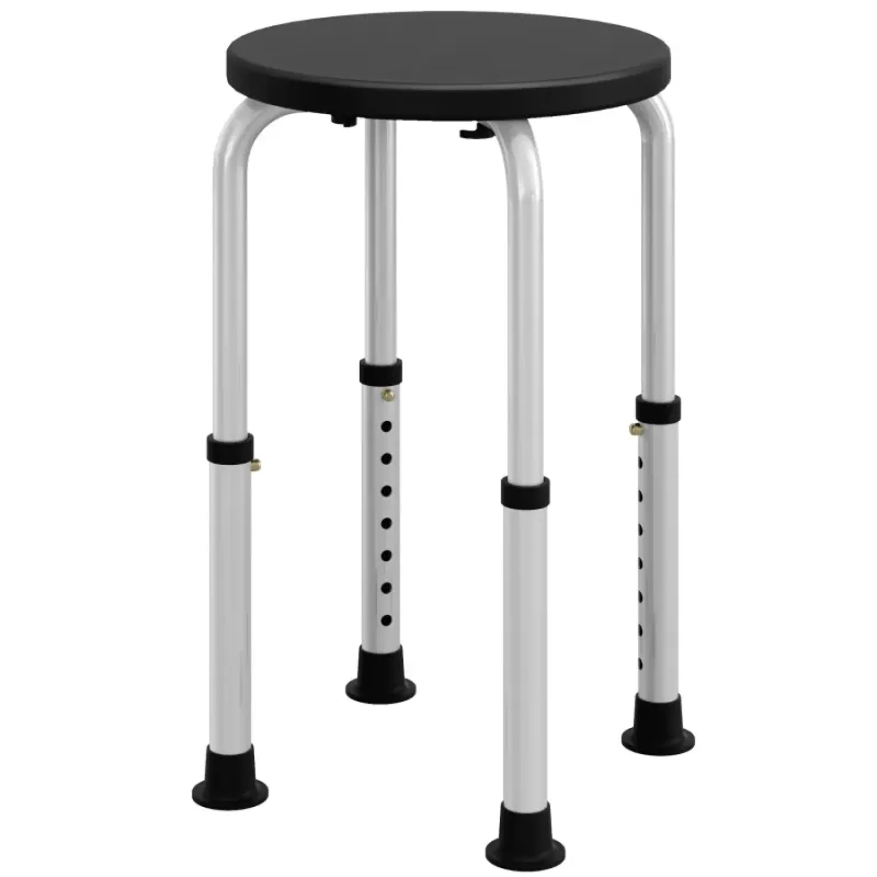 Height Adjustable Aluminium Shower Stool - Black