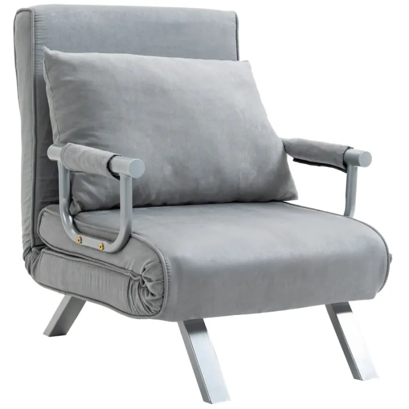 Convertible Single Sofa Bed Armchair with 5-Position Adjustable Backrest - Light Grey