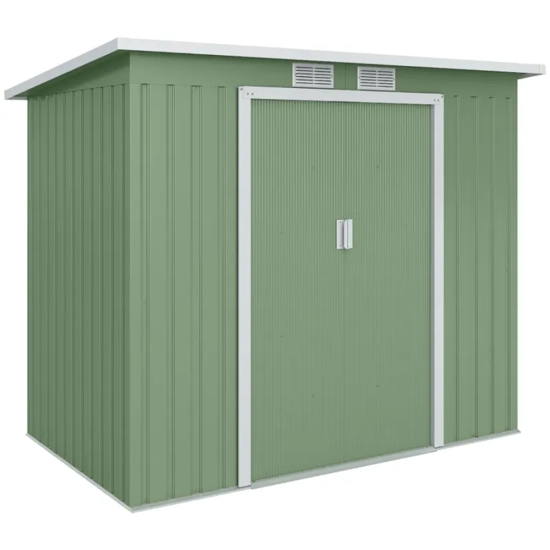 7 x 4ft Green Galvanised Steel Garden Shed with Double Doors and Foundation Kit