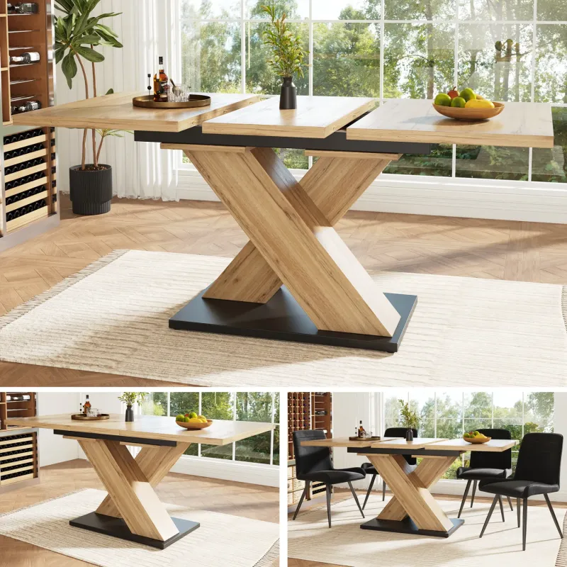 Extendable Wood Effect Dining Table with Internal Leaf, 119-158.5cm