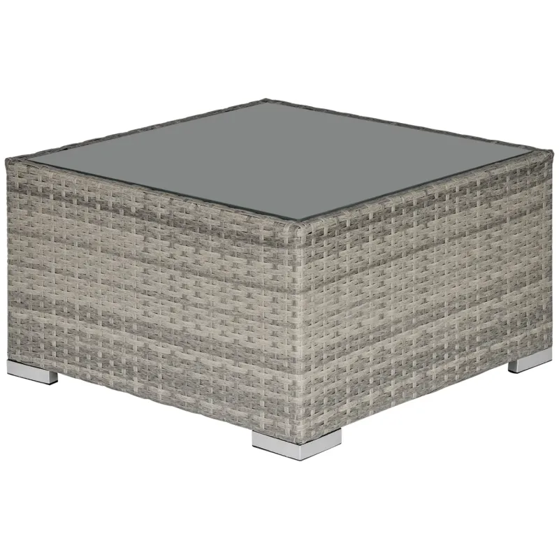 Square Outdoor Rattan Coffee Table with Glass Top - Light Grey