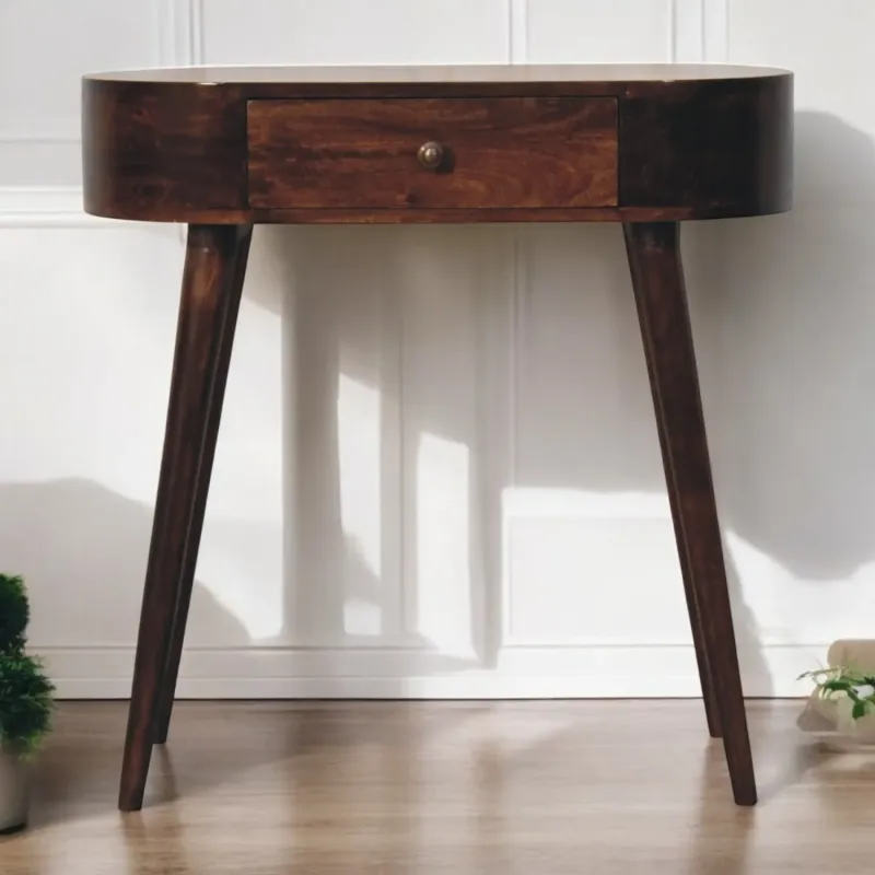 Solid Mango Wood 1-Drawer Console Table in California Walnut
