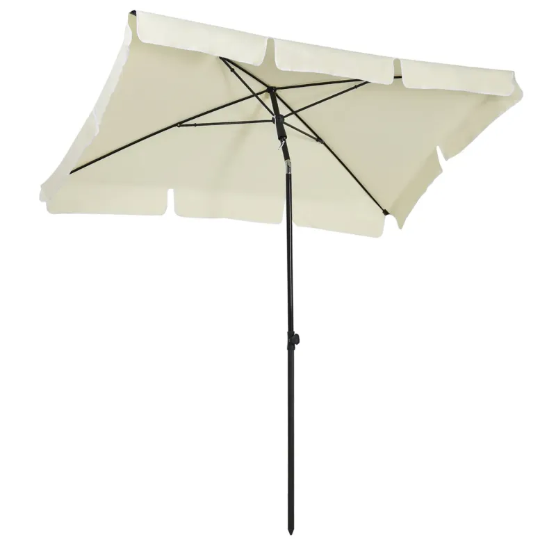 Rectangular Garden Parasol with Tilt and Ruffles, 2 x 1.3m - Cream White