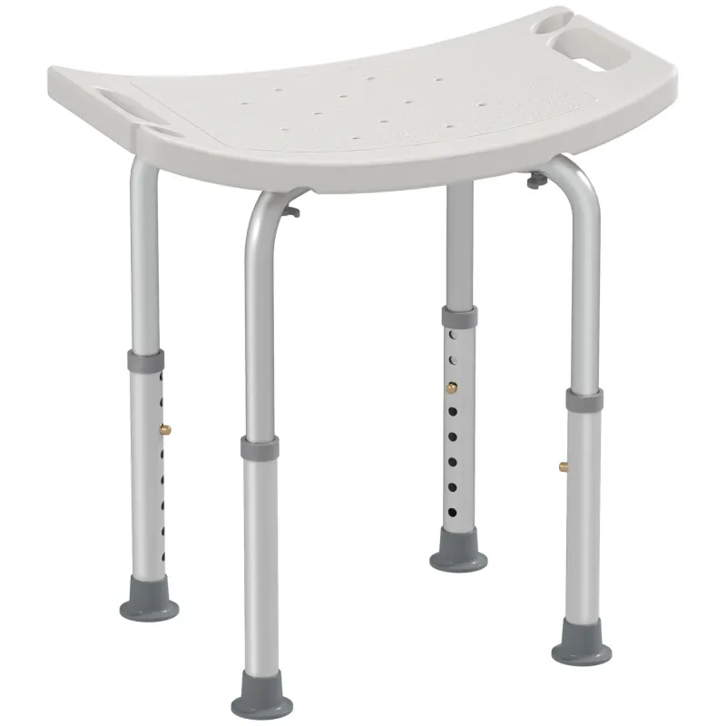 Height Adjustable Aluminium Shower Stool with Non-Slip Feet - White