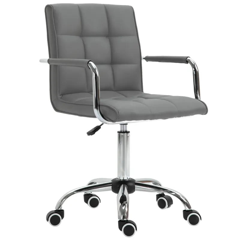 Home Office Desk Chair with Grid Stitching PU Leather - Grey