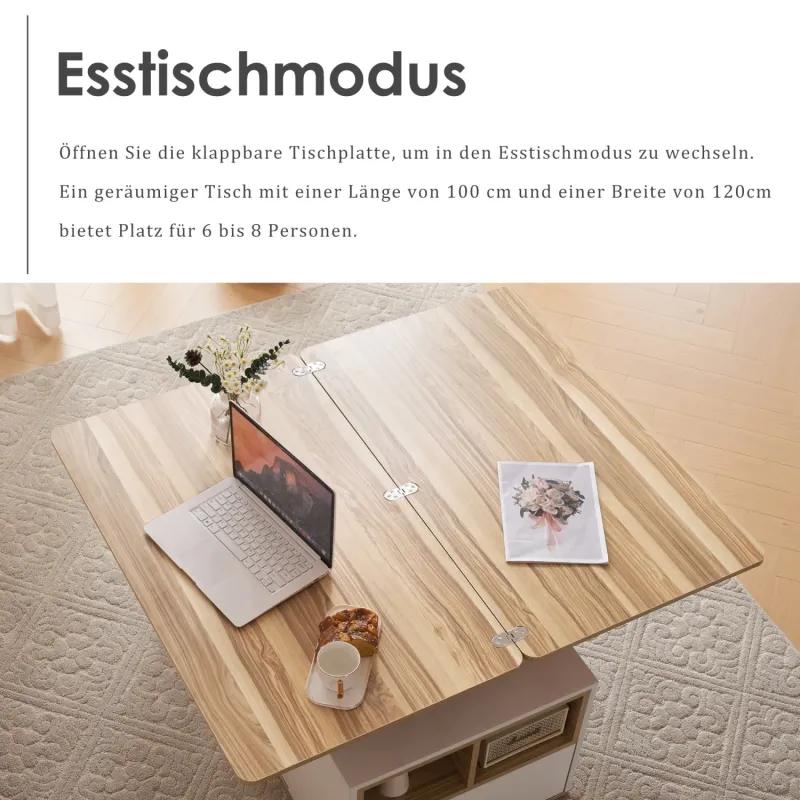 Rectangular Coffee Table, Particle Board in White & Oak, with Lift-Top and 2 Drawers