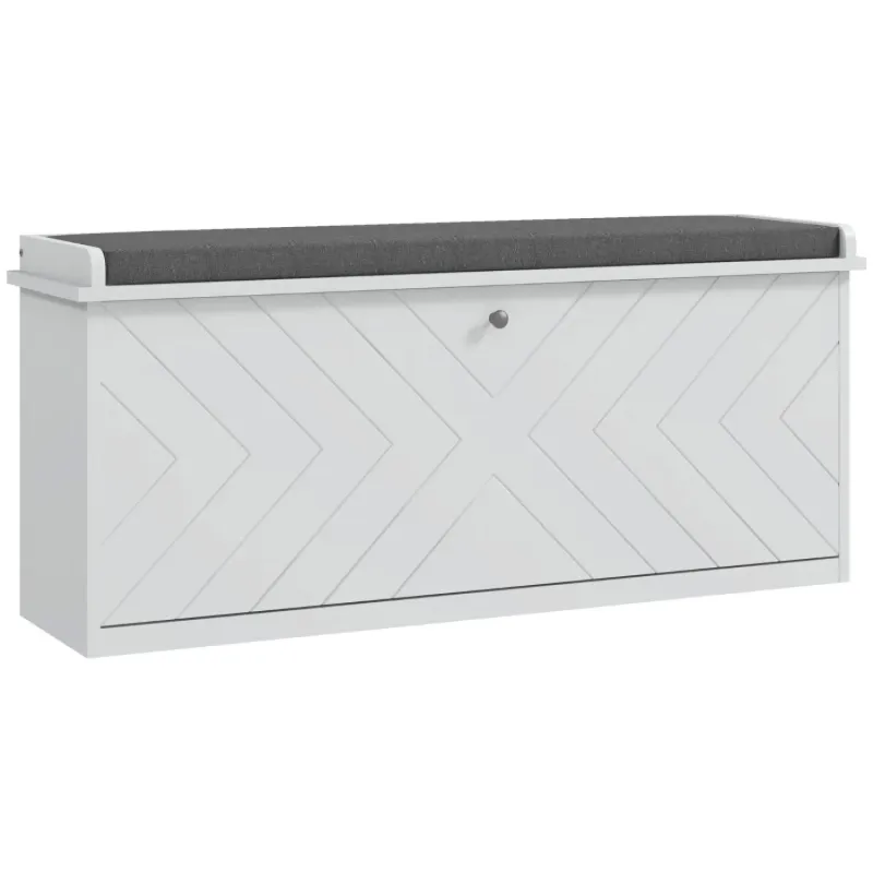 10-Compartment Shoe Storage Bench with Padded Seat - White/Grey