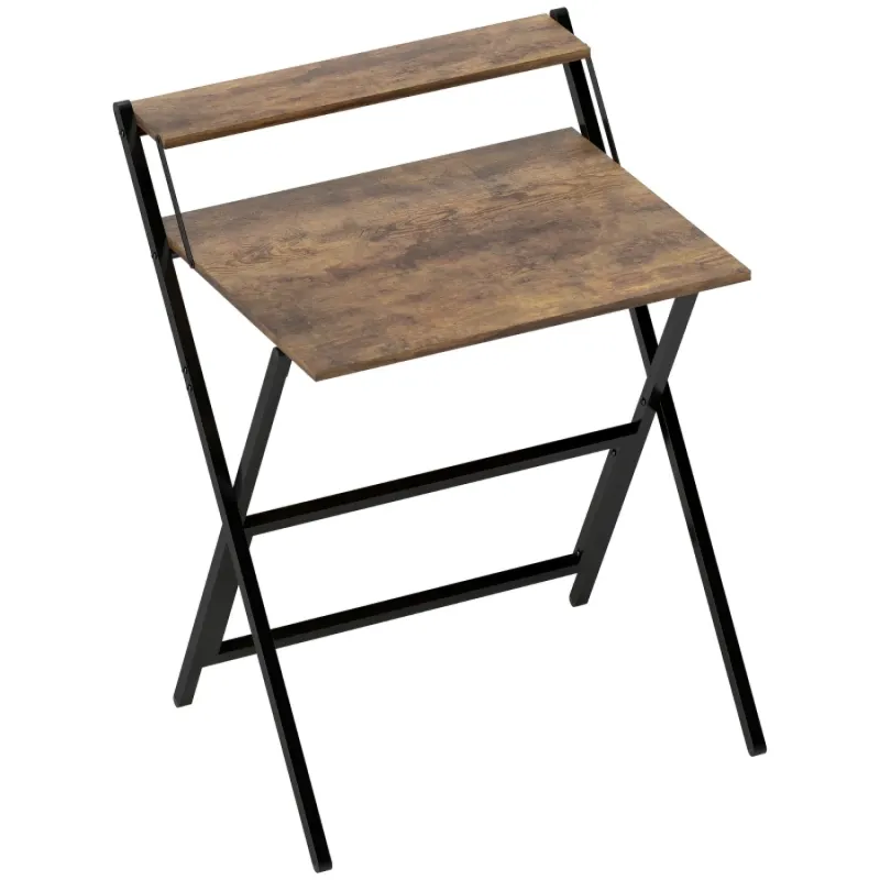 70cm Folding Writing Desk with Monitor Shelf - Rustic Brown