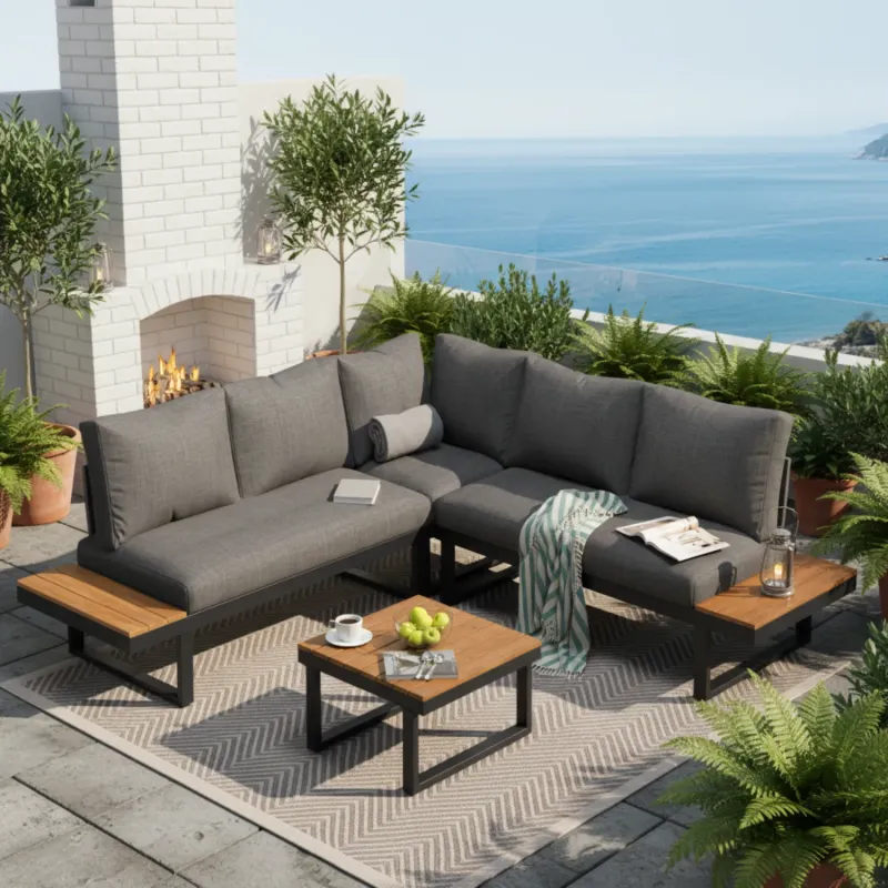 4-5 Seater Garden Lounge Set with Reclining Seats and WPC Table - Grey