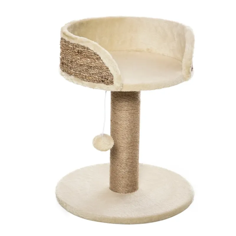 1-Tier Cat Tree with Sisal Scratching Post and Perch Bed - Beige