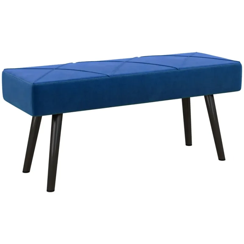 Blue Velvet-Feel End of Bed Bench with X-Shape Steel Legs
