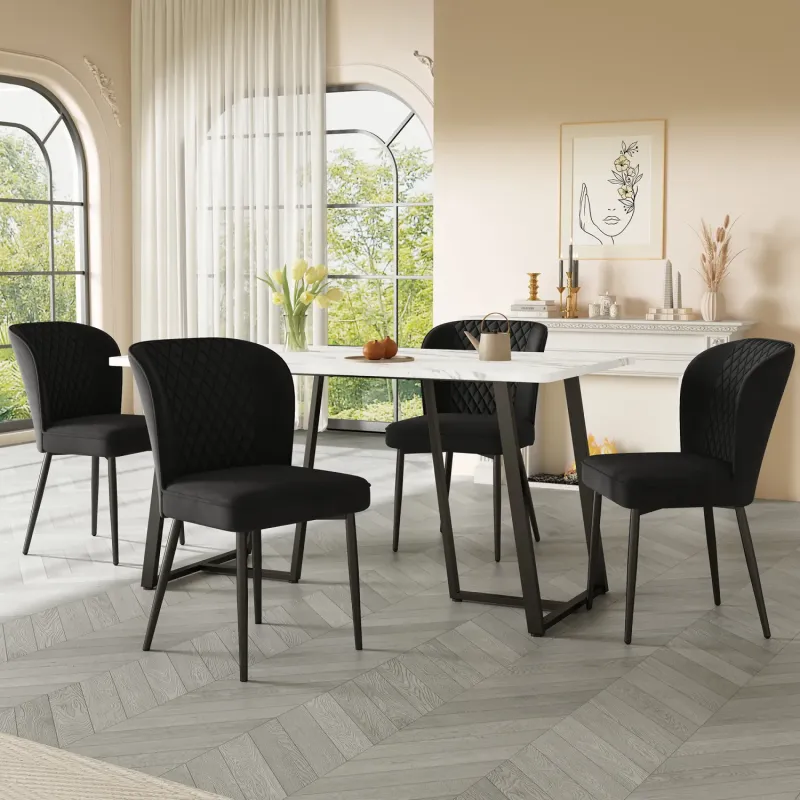 140cm Marble Effect Dining Table with Geometric Metal Legs