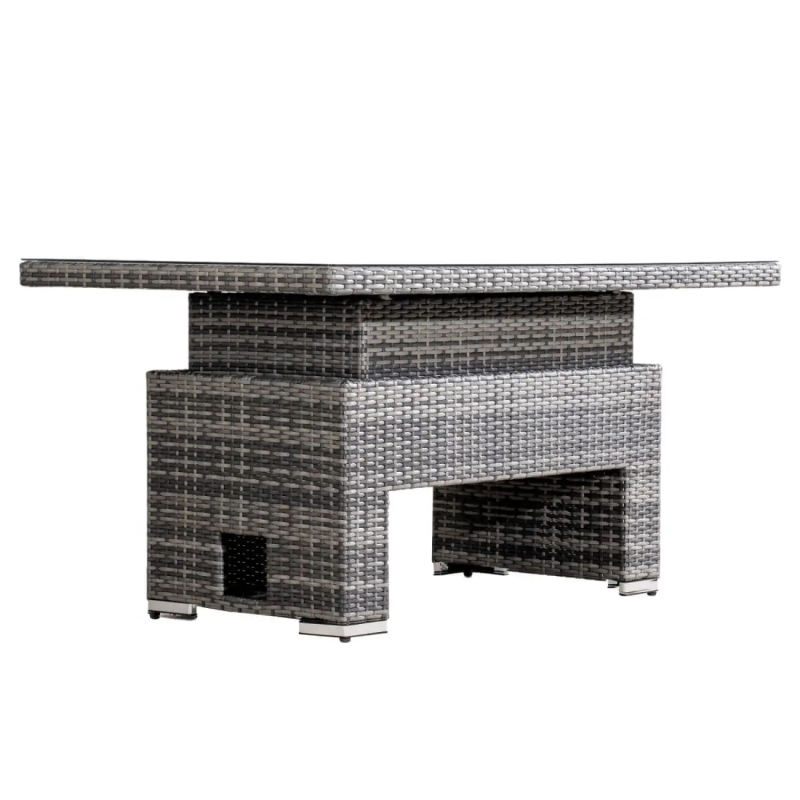Grey Outdoor Rattan Lift-Top Coffee Table with Tempered Glass - 140 x 80cm