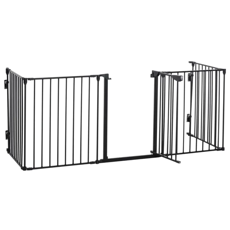 5 Panel Metal Pet Playpen and Safety Gate with Walk Through Door - Black