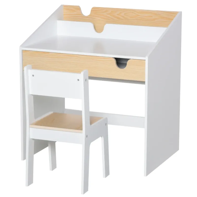 Kids Desk and Chair Set with Storage Drawer and Bookshelf - Ages 3-6