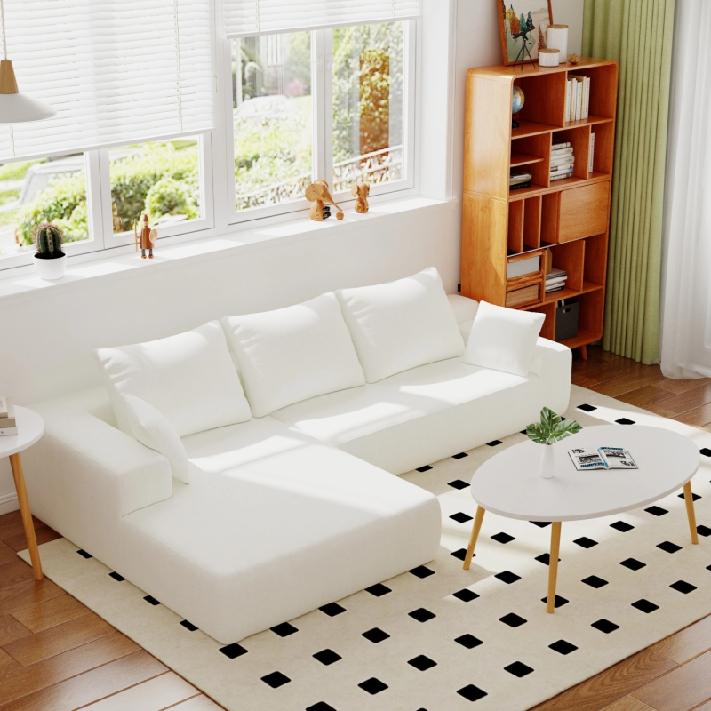 GreenForest 4 Seater L-Shaped Modular Sofa Bed in White Chenille