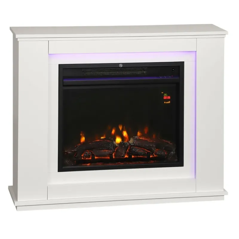  32" Electric Fireplace Suite with Mantel Surround, 12-Colour LED Flame Effect and 2000W Heater - White