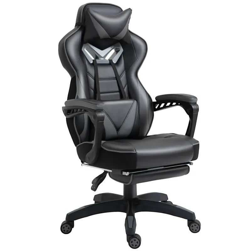 Reclining Gaming Chair with Footrest - Grey