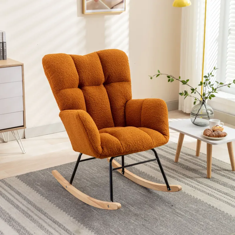Mid Century Teddy Fabric Tufted Rocking Chair - Caramel