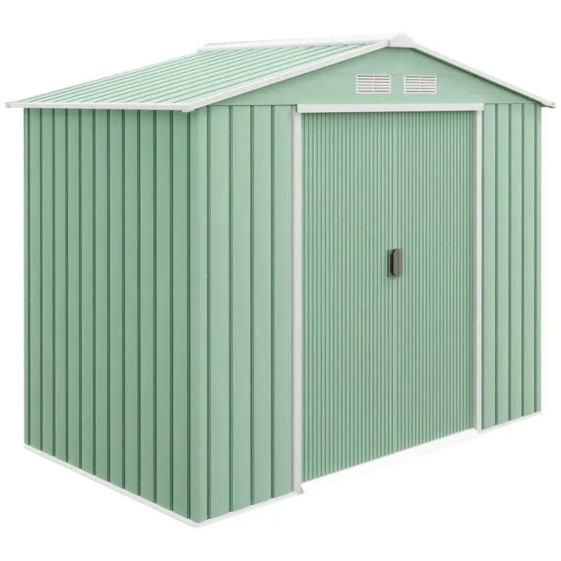  7 x 4ft Metal Garden Shed with Foundation Kit and Lockable Doors - Light Green