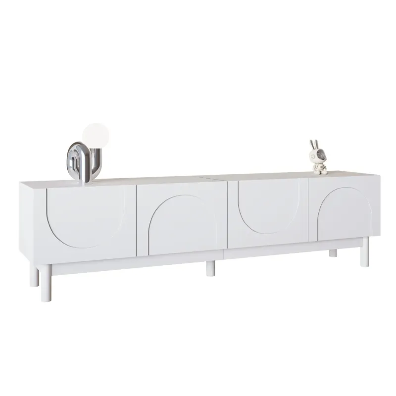 169cm White TV Unit with Wave-Shaped Doors and Solid Wood Legs