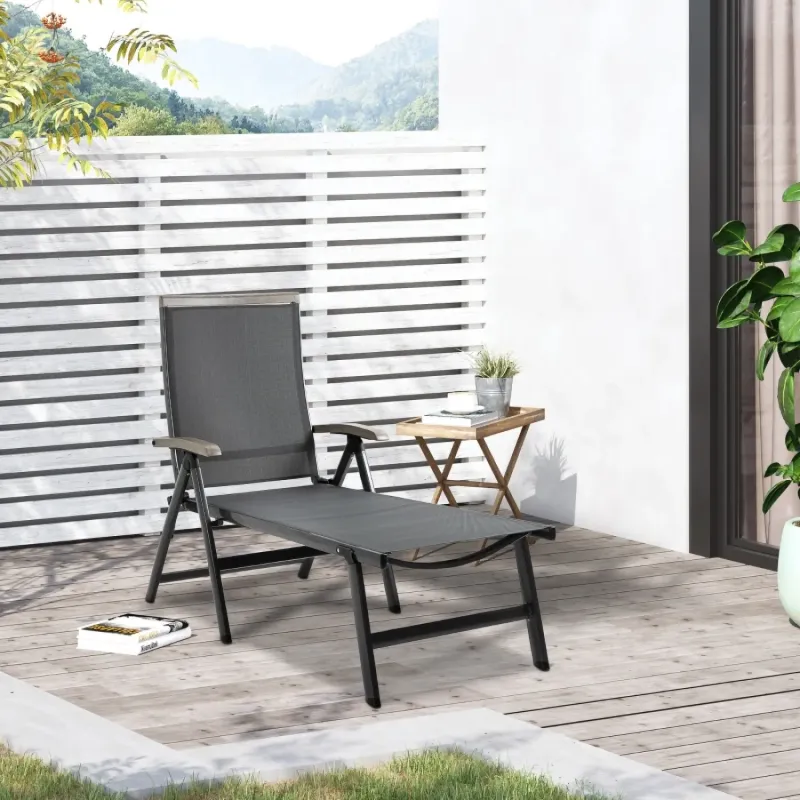 Adjustable Folding Garden Sun Lounger with Aluminium Frame - Grey