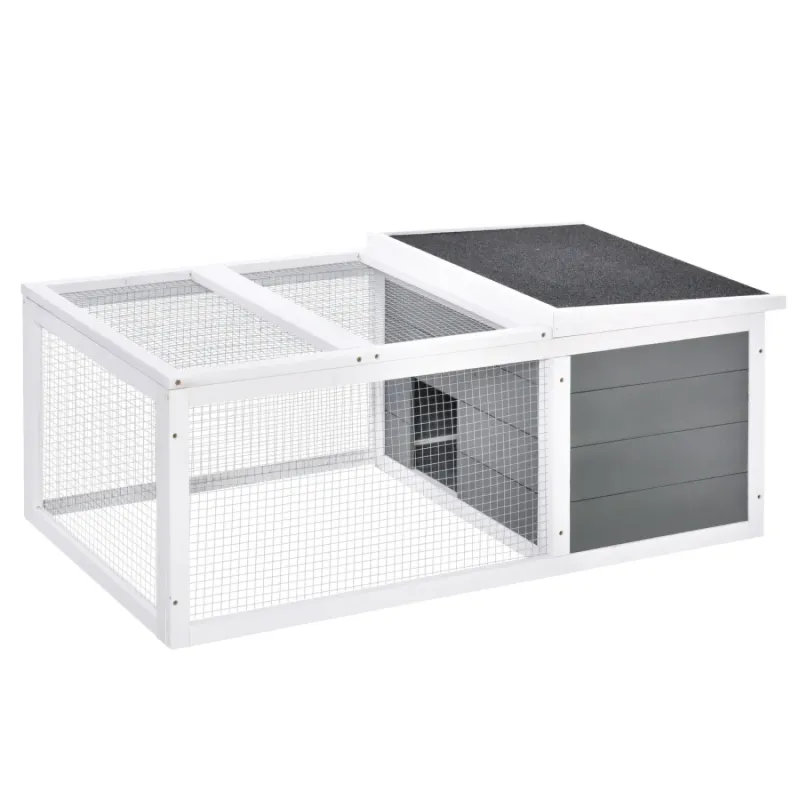Wooden Rabbit Hutch with Steel Frame and Integrated Run - 115 x 66 cm