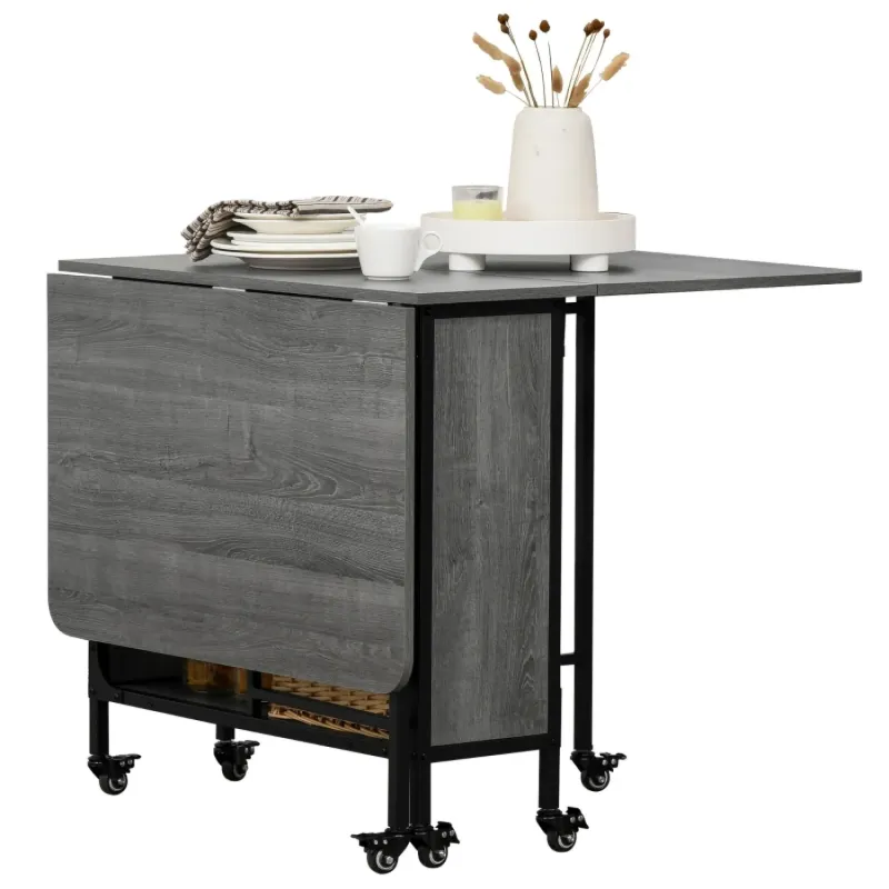 Mobile Drop Leaf Extendable Dining Table with Storage