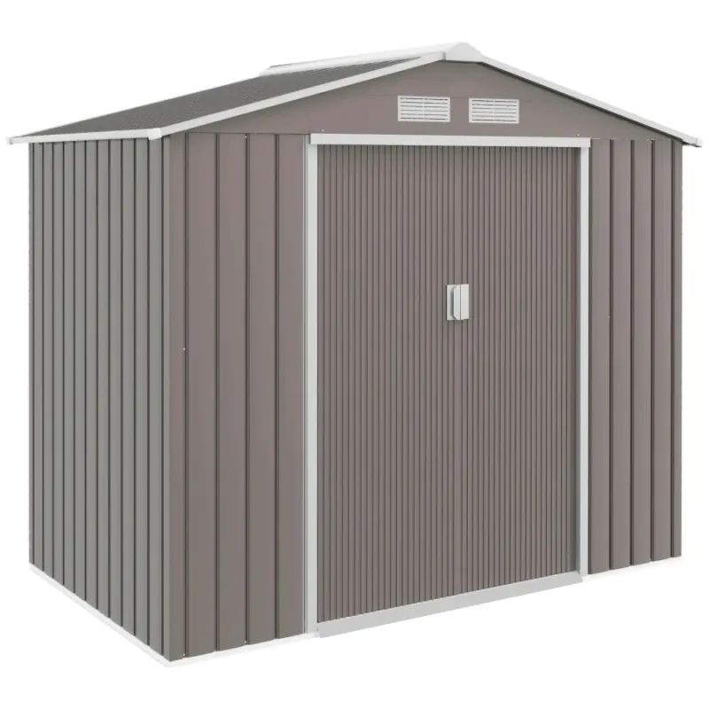 7ft x 4ft Galvanised Steel Garden Shed with Lockable Sliding Doors - Grey