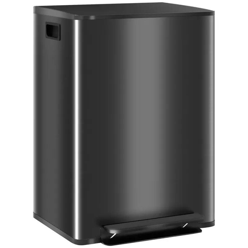 60L Dual Compartment Stainless Steel Kitchen Bin with Deodoriser - Black