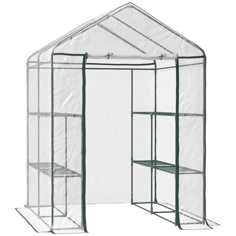 Walk-in Greenhouse with 8 Shelves - 143 x 143 x 195cm - Green